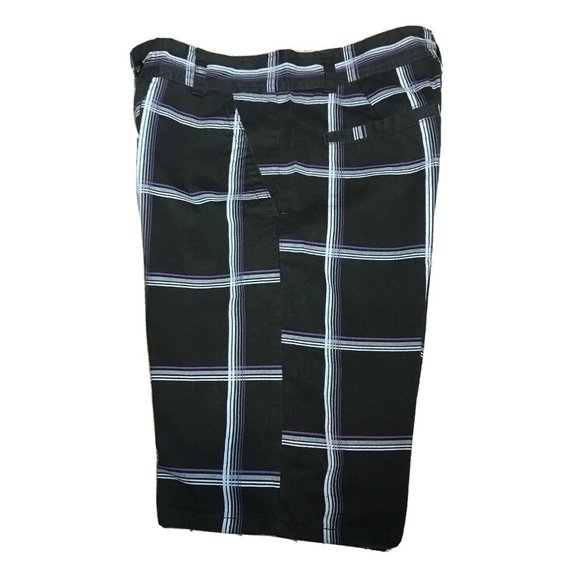 Op Ocean Pacific Men’s Cotton Shorts Size 30 Black, White, Purple Plaid Striped - Picture 3 of 10